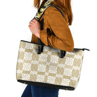 Beige Ngatu Pattern Malo e Lelei Tonga Leather Tote Bag LT14 Beige - Polynesian Pride