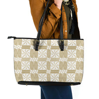 Beige Ngatu Pattern Malo e Lelei Tonga Leather Tote Bag LT14 - Polynesian Pride