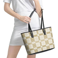 Beige Ngatu Pattern Malo e Lelei Tonga Leather Tote Bag LT14 - Polynesian Pride