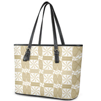 Beige Ngatu Pattern Malo e Lelei Tonga Leather Tote Bag LT14 - Polynesian Pride
