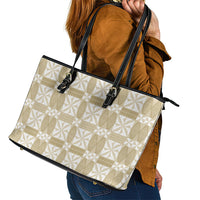 Beige Ngatu Pattern Malo e Lelei Tonga Leather Tote Bag LT14 - Polynesian Pride