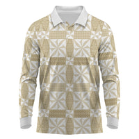 Beige Ngatu Pattern Malo e Lelei Tonga Long Sleeve Polo Shirt LT14 Beige - Polynesian Pride