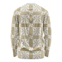 Beige Ngatu Pattern Malo e Lelei Tonga Long Sleeve Shirt LT14 - Polynesian Pride