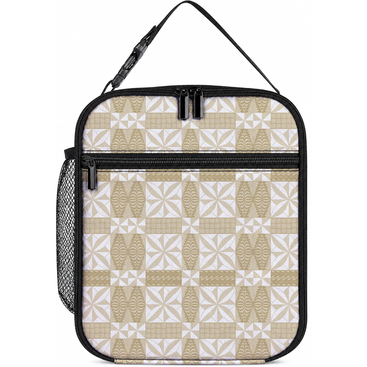 Beige Ngatu Pattern Malo e Lelei Tonga Lunch Bag LT14 10.2 × 8.3 × 4.3 inch Beige - Polynesian Pride