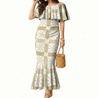 Beige Ngatu Pattern Malo e Lelei Tonga Mermaid Dress LT14 Women Beige - Polynesian Pride