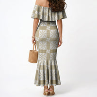 Beige Ngatu Pattern Malo e Lelei Tonga Mermaid Dress LT14 - Polynesian Pride