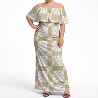 Beige Ngatu Pattern Malo e Lelei Tonga Off Shoulder Maxi Dress LT14 Women Beige - Polynesian Pride
