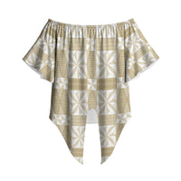 Beige Ngatu Pattern Malo e Lelei Tonga Off Shoulder Wrap Waist Top LT14 - Polynesian Pride