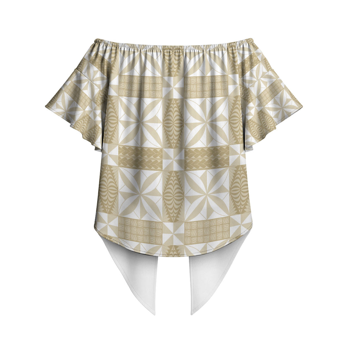 Beige Ngatu Pattern Malo e Lelei Tonga Off Shoulder Wrap Waist Top LT14 - Polynesian Pride