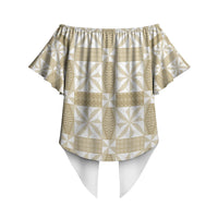 Beige Ngatu Pattern Malo e Lelei Tonga Off Shoulder Wrap Waist Top LT14 - Polynesian Pride