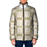 Beige Ngatu Pattern Malo e Lelei Tonga Padded Jacket LT14 Men Beige - Polynesian Pride