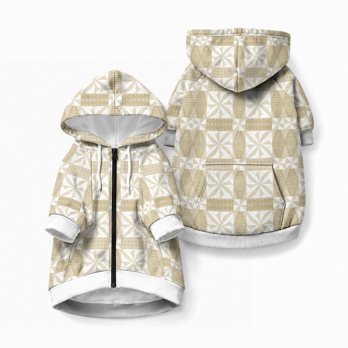 Beige Ngatu Pattern Malo e Lelei Tonga Pet Hoodie LT14 Zip-up Beige - Polynesian Pride