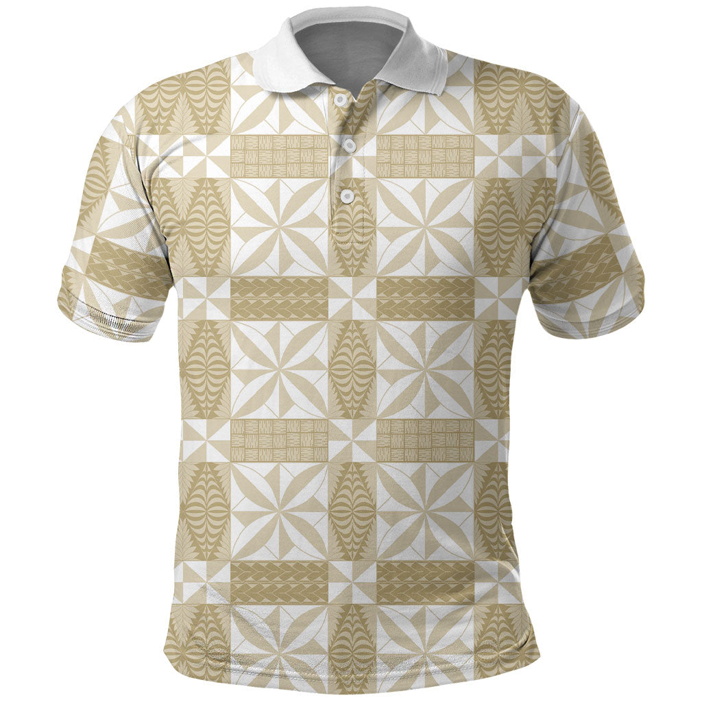 Beige Ngatu Pattern Malo e Lelei Tonga Polo Shirt LT14 Beige - Polynesian Pride