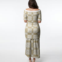 Beige Ngatu Pattern Malo e Lelei Tonga Puletasi LT14 - Polynesian Pride