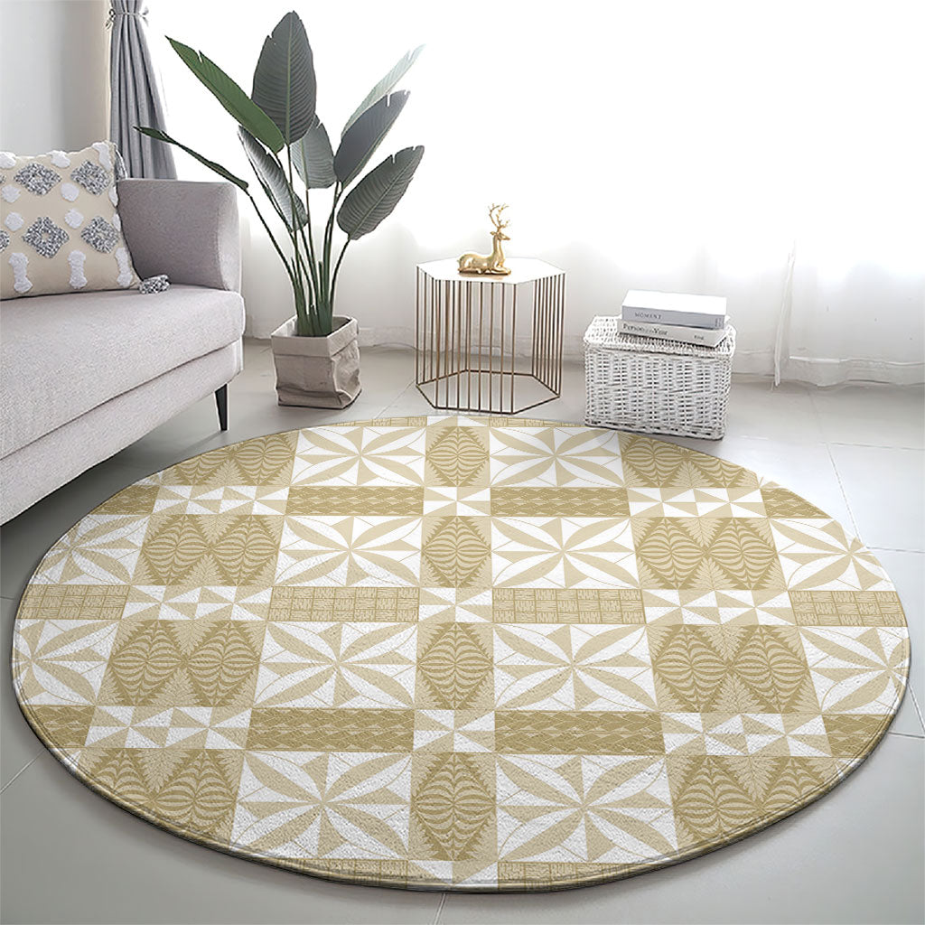 Beige Ngatu Pattern Malo e Lelei Tonga Round Carpet LT14 - Polynesian Pride