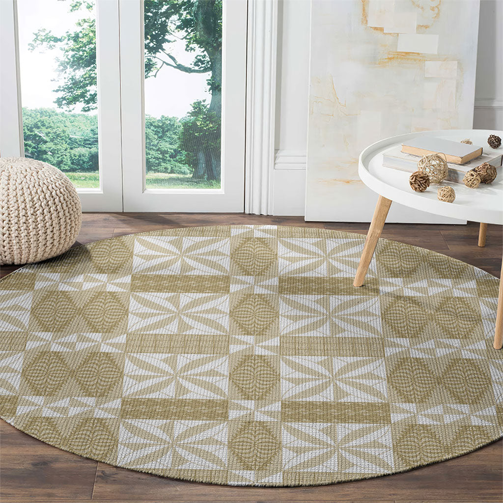 Beige Ngatu Pattern Malo e Lelei Tonga Round Carpet LT14 - Polynesian Pride
