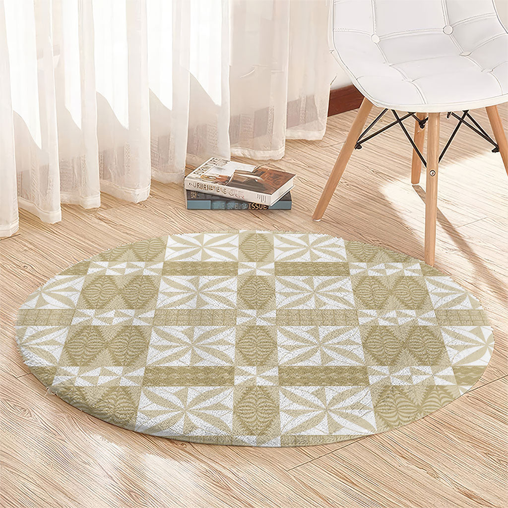 Beige Ngatu Pattern Malo e Lelei Tonga Round Carpet LT14 - Polynesian Pride