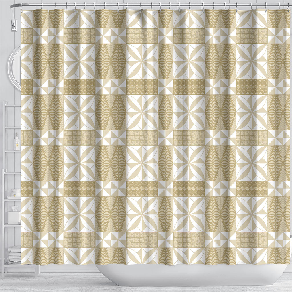 Beige Ngatu Pattern Malo e Lelei Tonga Shower Curtain LT14 - Polynesian Pride