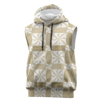 Beige Ngatu Pattern Malo e Lelei Tonga Sleeveless Hoodie LT14 Beige - Polynesian Pride