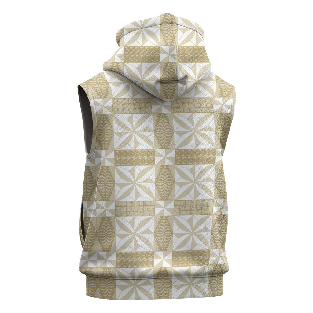 Beige Ngatu Pattern Malo e Lelei Tonga Sleeveless Hoodie LT14 - Polynesian Pride