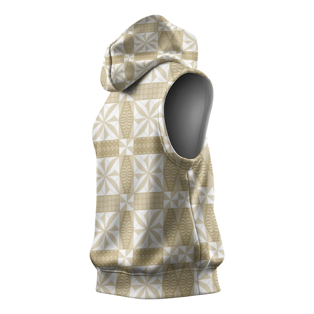 Beige Ngatu Pattern Malo e Lelei Tonga Sleeveless Hoodie LT14 - Polynesian Pride