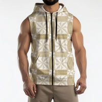 Beige Ngatu Pattern Malo e Lelei Tonga Sleeveless Zip Hoodie LT14 - Polynesian Pride