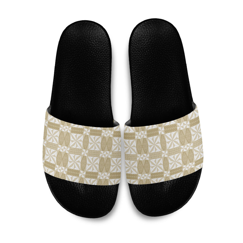 Beige Ngatu Pattern Malo e Lelei Tonga Slide Sandals LT14 Beige - Polynesian Pride