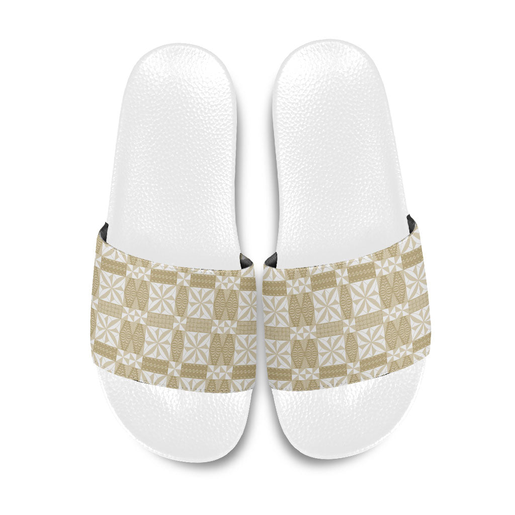 Beige Ngatu Pattern Malo e Lelei Tonga Slide Sandals LT14 Beige - Polynesian Pride