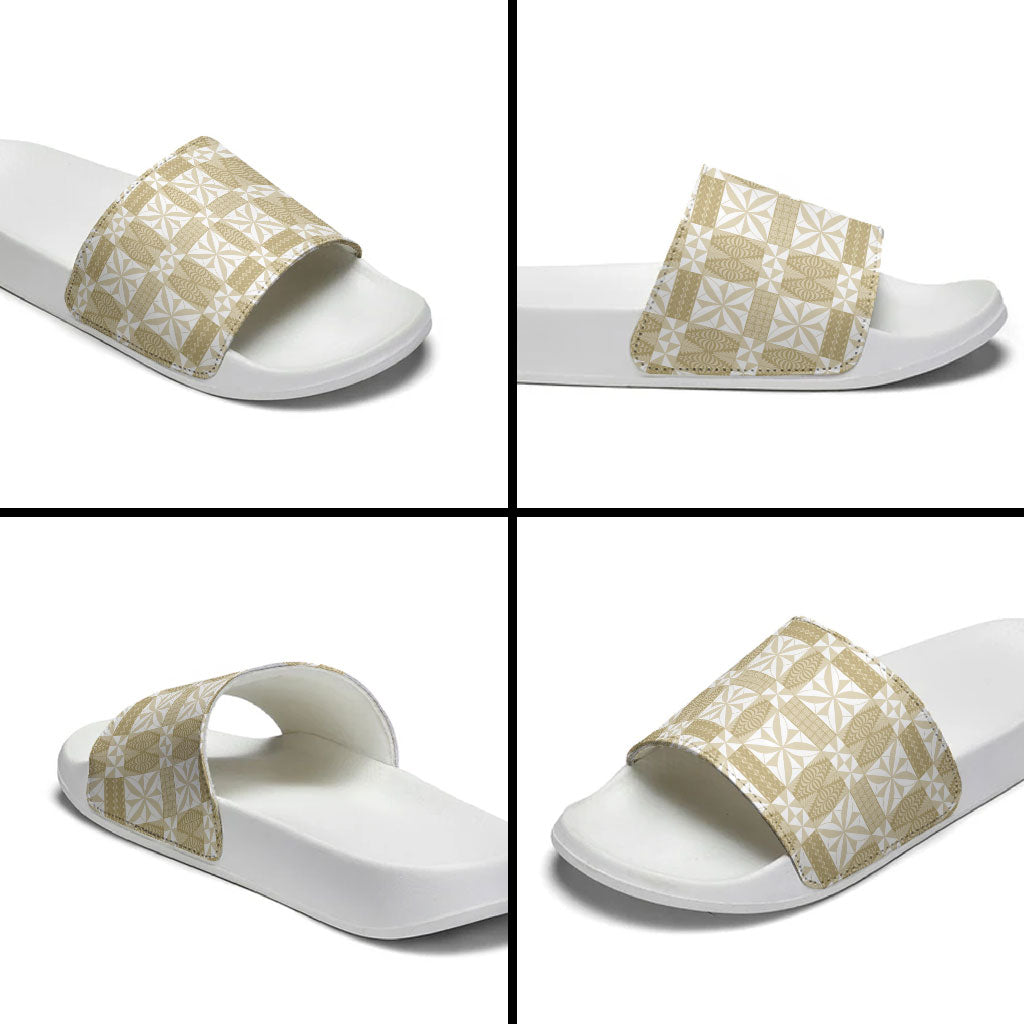 Beige Ngatu Pattern Malo e Lelei Tonga Slide Sandals LT14 - Polynesian Pride