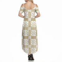 Beige Ngatu Pattern Malo e Lelei Tonga Summer Maxi Dress LT14 - Polynesian Pride