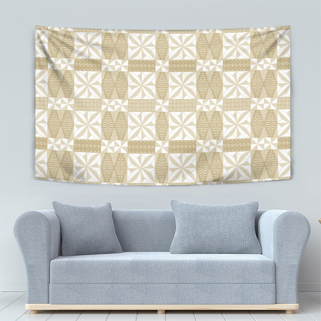 Beige Ngatu Pattern Malo e Lelei Tonga Tapestry LT14 - Polynesian Pride