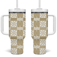 Beige Ngatu Pattern Malo e Lelei Tonga Tumbler With Handle LT14 One Size: 40 oz Beige - Polynesian Pride