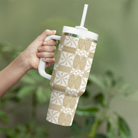 Beige Ngatu Pattern Malo e Lelei Tonga Tumbler With Handle LT14 - Polynesian Pride