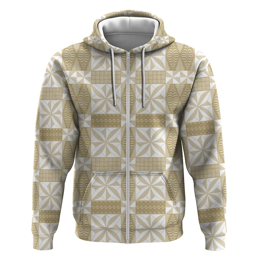 Beige Ngatu Pattern Malo e Lelei Tonga Zip Hoodie LT14 Zip Hoodie Beige - Polynesian Pride