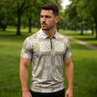 Beige Ngatu Pattern Malo e Lelei Tonga Zipper Polo Shirt