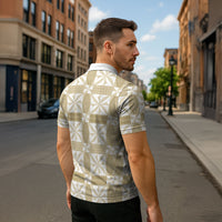 Beige Ngatu Pattern Malo e Lelei Tonga Zipper Polo Shirt