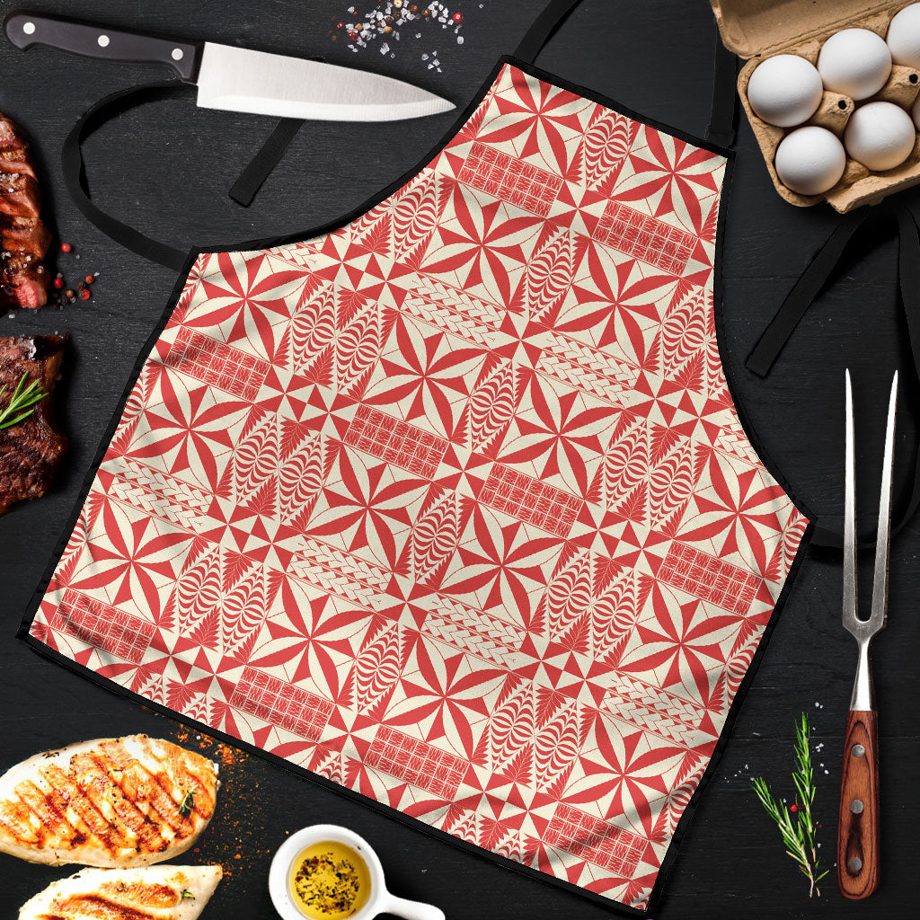 Red Ngatu Pattern Malo e Lelei Tonga Apron LT14 Red - Polynesian Pride