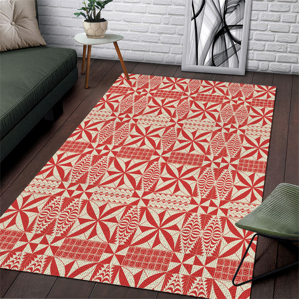 Red Ngatu Pattern Malo e Lelei Tonga Area Rug LT14 Red - Polynesian Pride