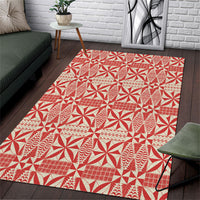 Red Ngatu Pattern Malo e Lelei Tonga Area Rug LT14 Red - Polynesian Pride