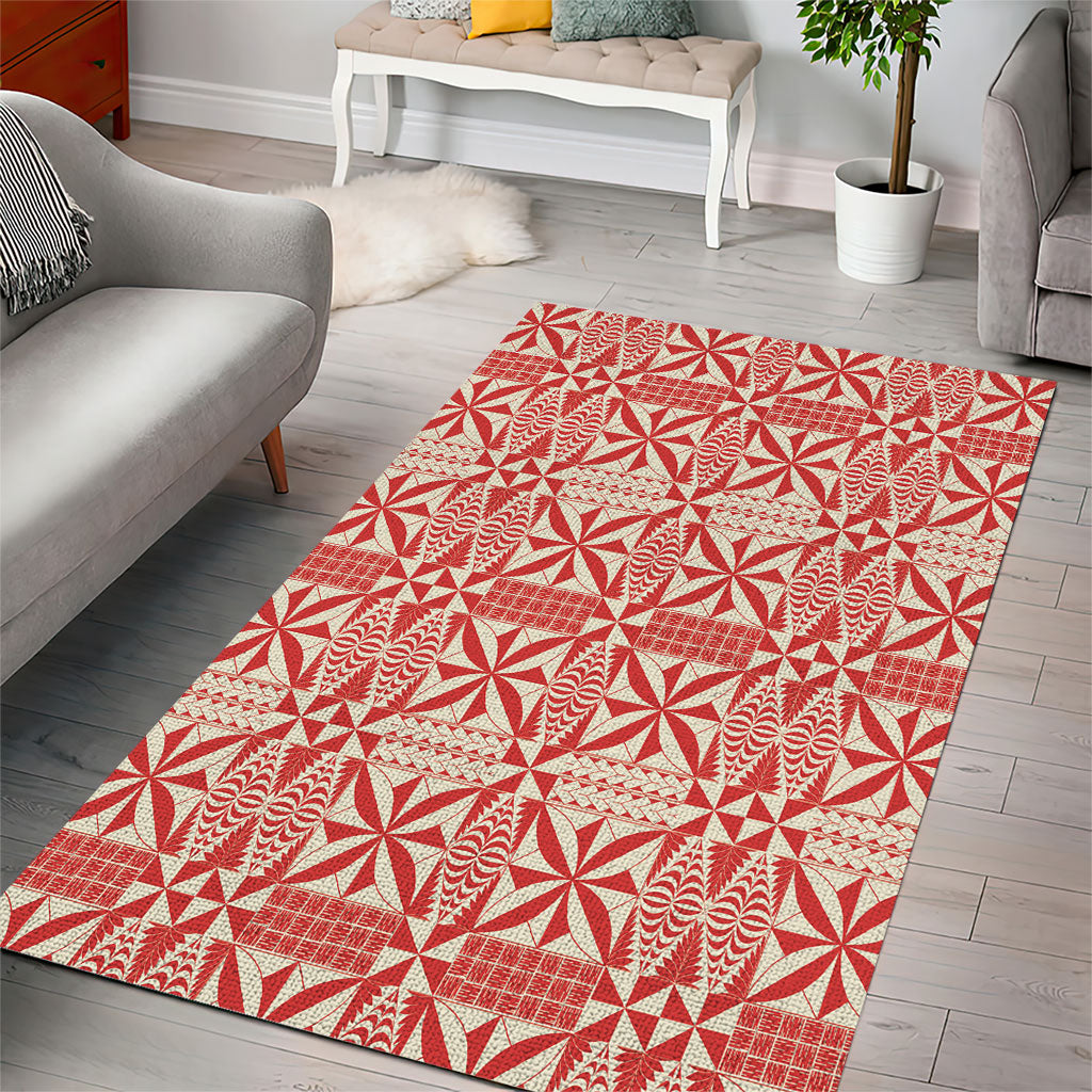 Red Ngatu Pattern Malo e Lelei Tonga Area Rug LT14 - Polynesian Pride