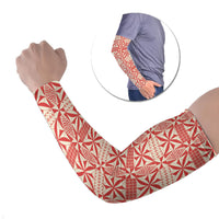 Red Ngatu Pattern Malo e Lelei Tonga Arm Sleeves LT14 Set of 2 Red - Polynesian Pride