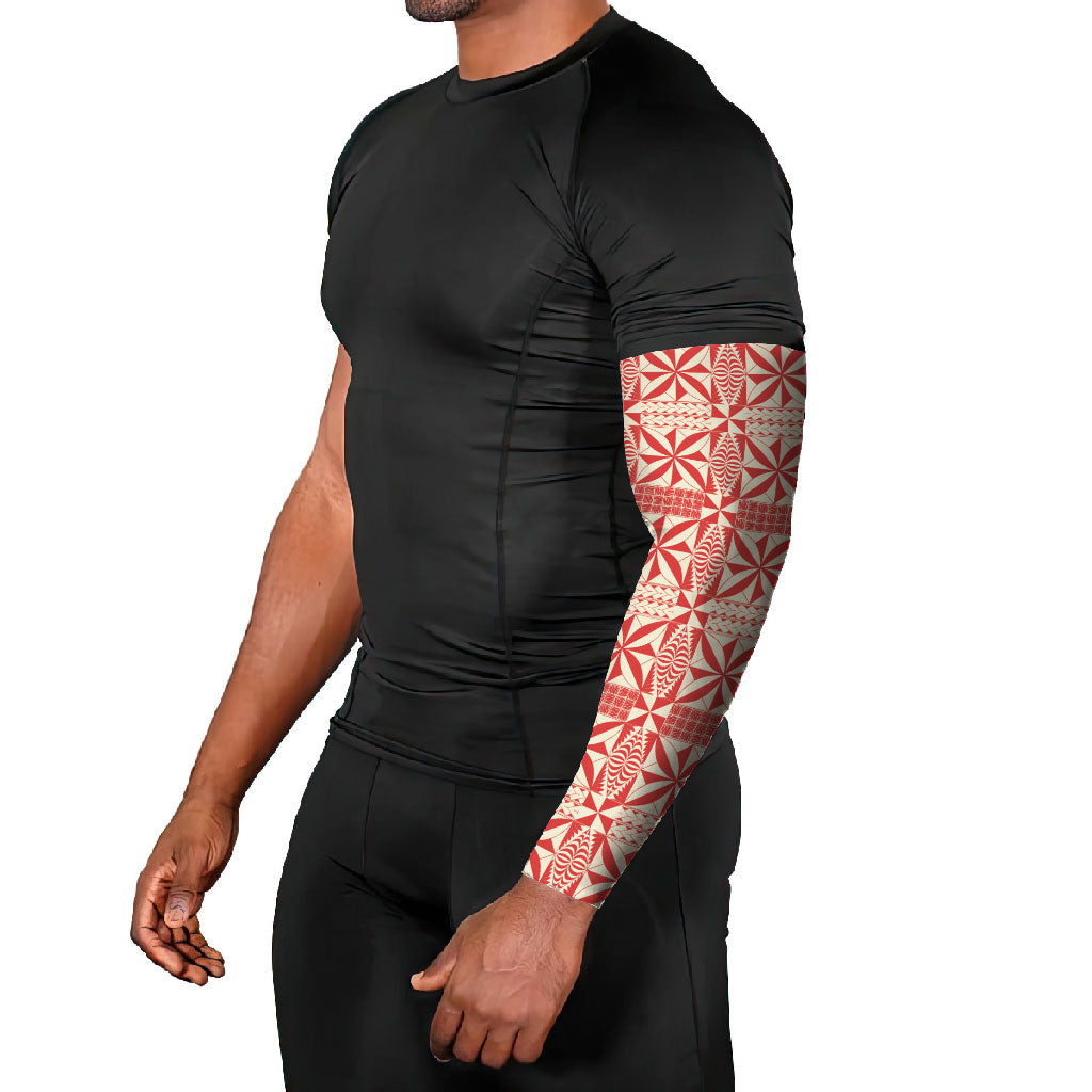 Red Ngatu Pattern Malo e Lelei Tonga Arm Sleeves LT14 - Polynesian Pride