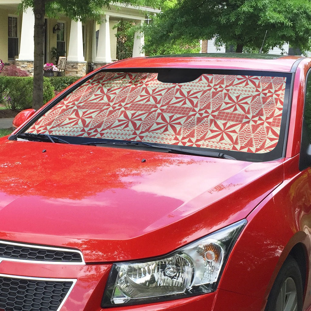 Red Ngatu Pattern Malo e Lelei Tonga Auto Sun Shade LT14 - Polynesian Pride