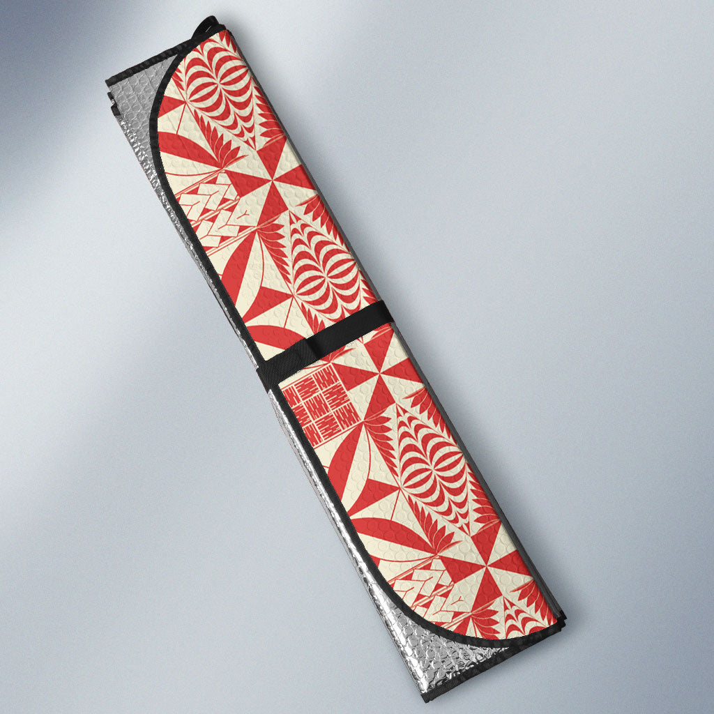 Red Ngatu Pattern Malo e Lelei Tonga Auto Sun Shade LT14 - Polynesian Pride