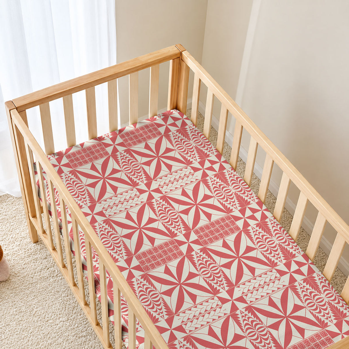 Red Ngatu Pattern Malo e Lelei Tonga Baby Bed Cover LT14 - Polynesian Pride