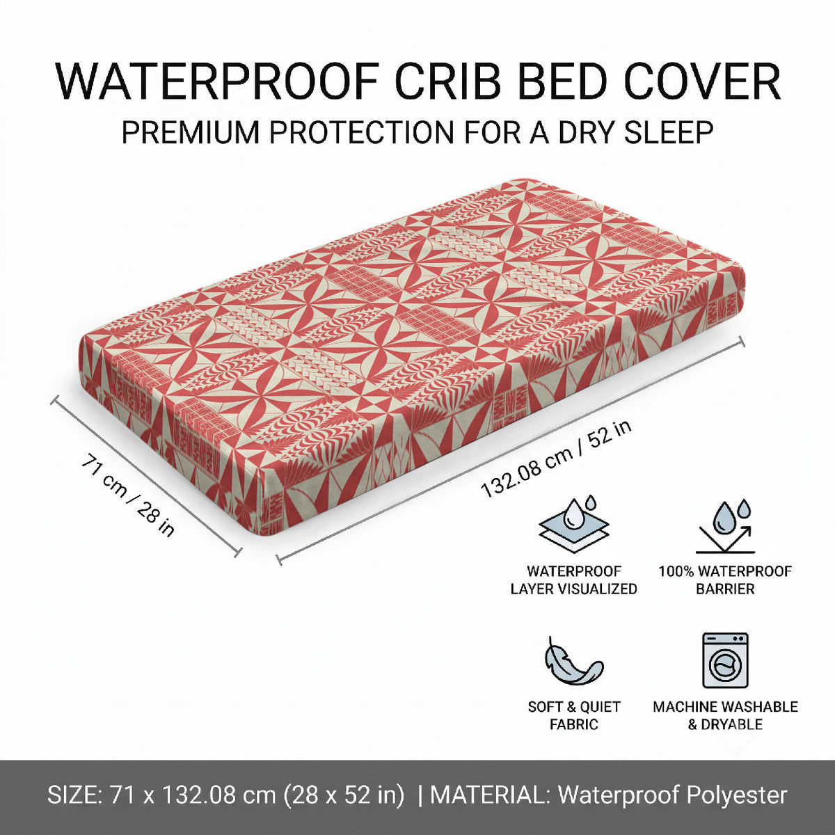 Red Ngatu Pattern Malo e Lelei Tonga Baby Bed Cover LT14 - Polynesian Pride