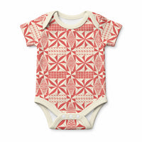 Red Ngatu Pattern Malo e Lelei Tonga Baby Onesie LT14 Red - Polynesian Pride