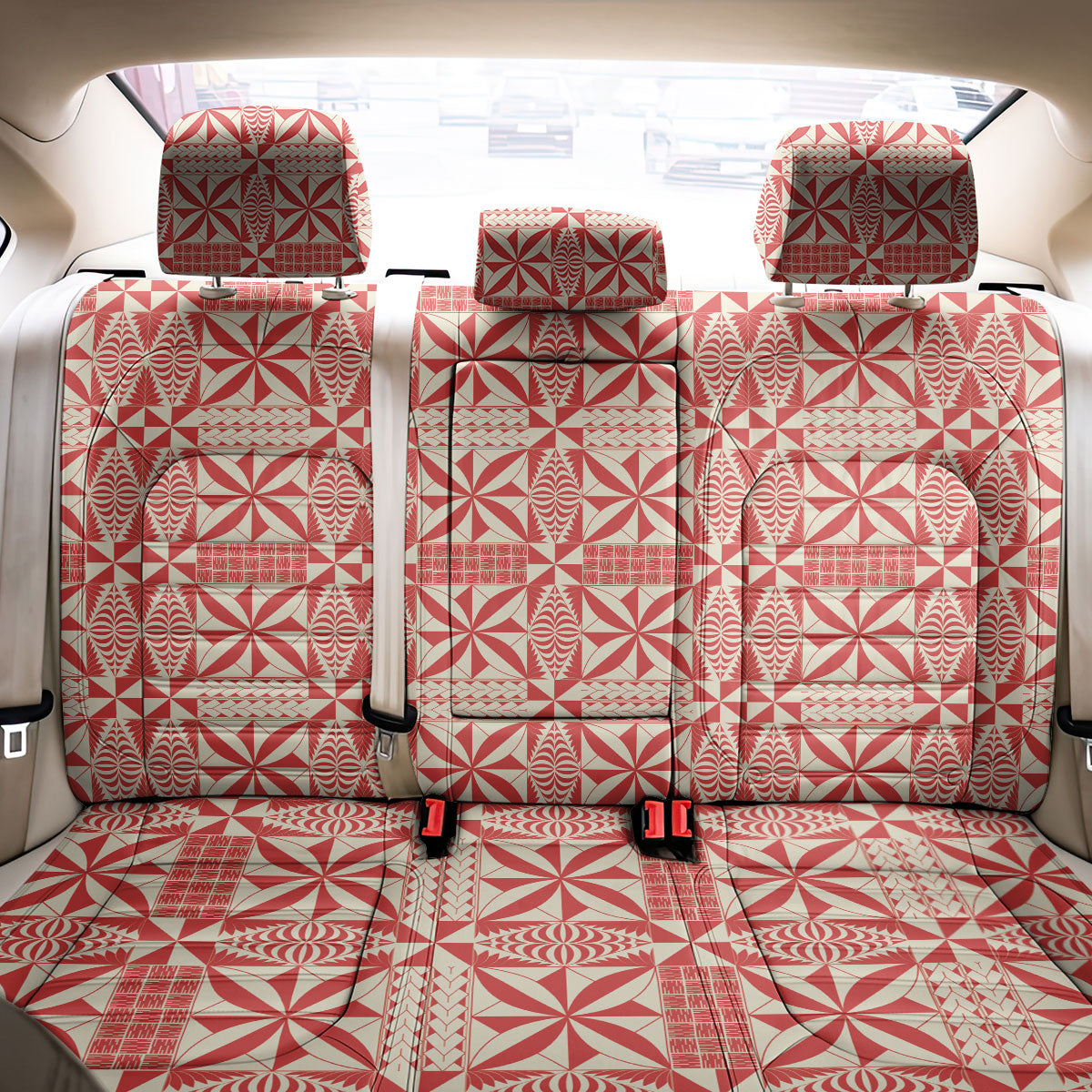 Red Ngatu Pattern Malo e Lelei Tonga Back Car Seat Cover LT14 - Polynesian Pride