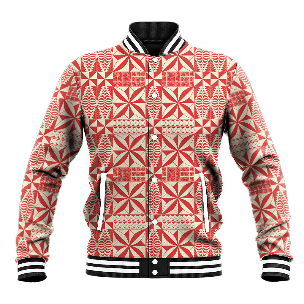 Red Ngatu Pattern Malo e Lelei Tonga Baseball Jacket LT14 Unisex Red - Polynesian Pride