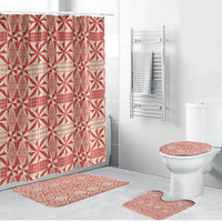 Red Ngatu Pattern Malo e Lelei Tonga Bathroom Set LT14 Bathroom Set (4 pcs) Red - Polynesian Pride